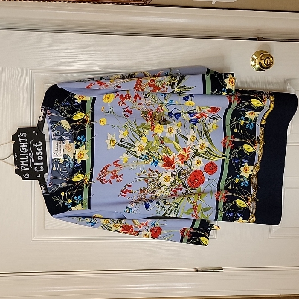 Linea by Louis Dell'Olio Tunic 18W Floral Black Blue Red Green Yellow